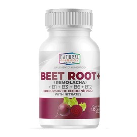 Natural Energy Beet Root + Vitaminas B1 B3 B6 B12 – Extracto de Remolacha 1000 mg por porción – Precursor de Óxido Nítrico con Nitratos – 120 Cápsulas – Suplemento Alimenticio