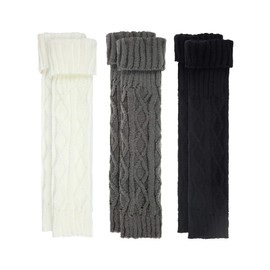 SATINIOR 3 Pairs Knit Leg Warmer Cable Footless Sock Winter High Leg Warmer for Women(White, Light Gray, Black)