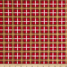 Timeless Treasures Metallic Christmas Joy Traditional Holiday Plaid Red, Fabric by The Yard