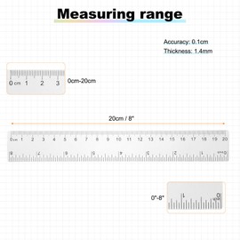 sourcing map 20pcs Clear Plastic Ruler 20cm (0.79 Inch) Metric Inch Straight End Ruler with Black Scale Mark for Classroom Home Office