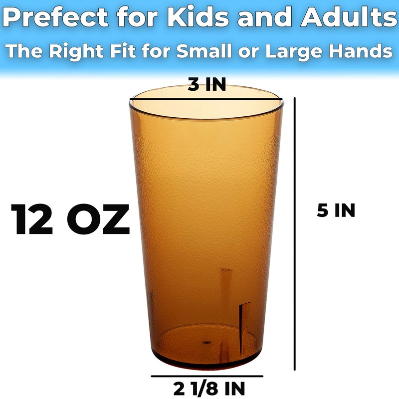 Restaurant Grade, BPA-Free 12oz Amber Plastic Cups 24pk. Super Durable,