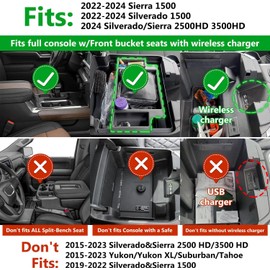 JOJOMARK Center Console Organizer Tray fits for 2022-2025 GMC Sierra/Chevy Silverado 1500 Accessories,2024-2025 Silverado/Sierra 2500HD 3500HD (Wireless Charging With Full Console w/Bucket Seats Only)