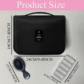 Travel Toiletry Bag - Hanging Toiletry Bag Travel Large Capacity Wash Bags Womens Makeup Cosmetic Bags with Small Hair Brush & Portable Jewelry Box - Waterproof Travel Essentials - Black - Set of 3