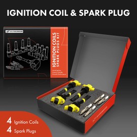 A-Premium (Yellow) Set of 8 Ignition Coil Pack and Iridium Spark Plugs Compatible with Kia Soul/Rio 2012-2019 & Hyundai Accent 2012-2019, Veloster 2012-2017, 1.6L