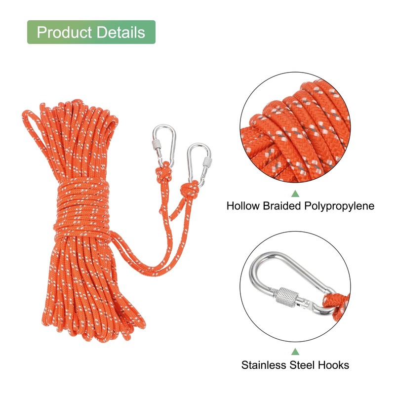 sourcing map 6mm Hollow Braided Polypropylene Anchor Line with Hook,