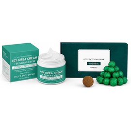 Set SPA para Pies en Casa, Bolas de Remojo 10 pzs y Crema para Pies 100 g con 40% Urea y 2% Ácido Salicílico