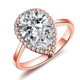 LAZLUVU 4.85 CT Pear Shaped Engagement Rings for Women Rose Gold Plated Wedding Ring With Cubic Zirconia Promise Ring Jewelry Gift Size 5