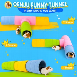 ONEJU Guinea Pig Tunnel, Four Stackable Tunnel for Guinea Pig, One Pink Guinea Pig 3-Way Tunnel and Three Guinea Pig 2-Way Play Tube, Pink, Blue, Green and Yellow