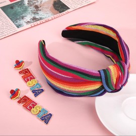 YAHPERN Mexican Headband for Women Cinco De Mayo Headband Fiesta Pinata Cactus Sombrero Chili Knotted Headband Wide Top Knot Headband Mexican Holiday Hair Accessory Party Favors Gifts