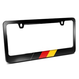 iPick Image German Flag in Sports Stripe Black Metal License Plate Frame
