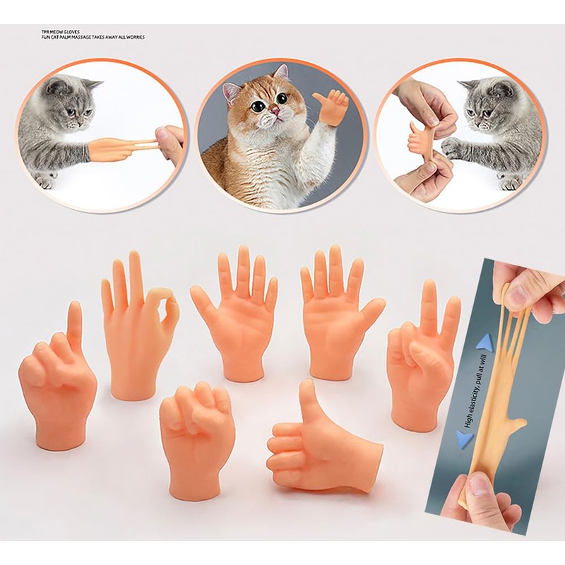 CIXVOEMK Tiny Hands,Cat Interactive Small Fingers,High Elasticity Hands for Cats,Mini