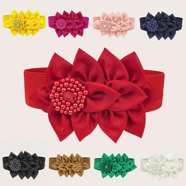 Anevous Women's Elastic Belt, 6 cm Wide Waist Belt with Flower, Fashion and Cute Waist Belt, Large Flower Waist Belt, Adjustable Women's Belt for Women Dress, 62 cm, yellow