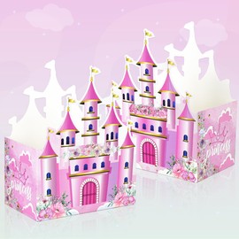 CHENRINDECO 16 Pieces Castle Boxes Pink Popcorn Boxes for Princess Birthday Party Wedding Party Supplies Flower Blossom Castle Tables Decorations 5.9 x 3.6 x 3.6 Inches