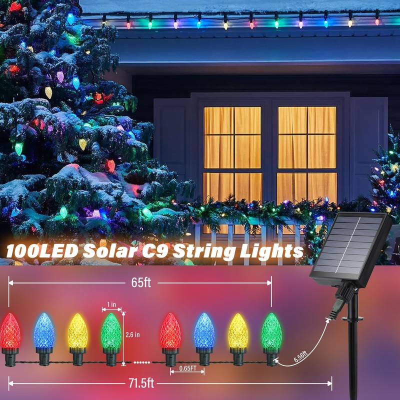 iBaycon Solar C9 Christmas Lights Outdoor, 65FT 100LED C9 Strawberry