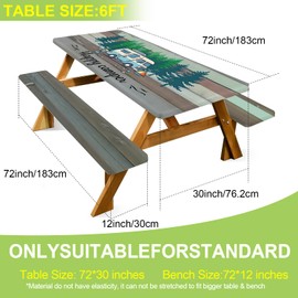 ANNA QUEEN Happy Camper RV 6FT Picnic Table Cover 3PCS Set 72"x30", Waterproof Outdoor Table and Bench Covers for Campsites and Family RV Trips