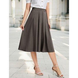 DRESSTELLS Long Pleated Skirts for Women UK, High Waist Midi Skirt A-Line Swing, 2025 Summer Fashion Party Office Uniform, Brown S