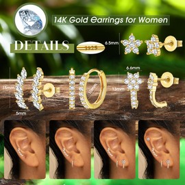 JeweBella 4 Pairs of Earrings 925 Silver for Women Girls 14 Carat Gold-Plated Stud Earrings Silver 925 Hoop Earrings Gold Hypoallergenic Small Earrings Hanging Zirconia Earrings Set for Multiple