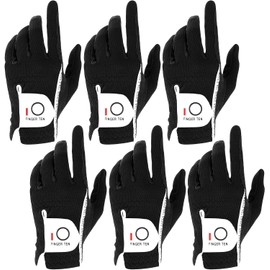 FINGER TEN Golf Gloves Men Right Left Handed Golfer Mens Glove RainGrip Hot Wet Weather Value 6 Pack, All Weather in Black X-Large (Dark, Medium/Large, Left)