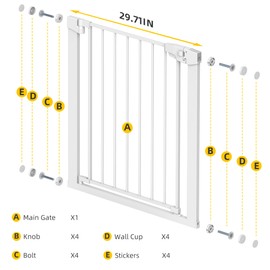 Edmyre Easy Step Walk-Thru Baby Gate – Adjustable Safety Gate for Babies & Pets, Pressure Mount Kit, Includes Wall Cups & Extensions – 29 to 40.5W x 30.5H inches, CPC Certified