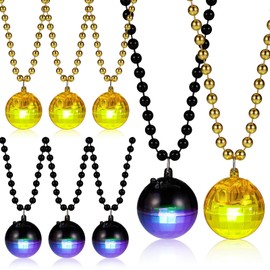Sasylvia 12 Pcs LED Disco Ball Necklaces Light up Mardi Gras Bead Necklaces 70s Disco Party Favors Glow in the Dark Bead Jewelry Costume Accessories for Party Dance Supplies(Black, Gold)