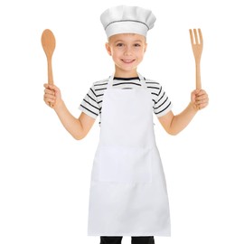 XIEJINJIA 8 Set Kids Apron and Chef Hat Child Waterproof Aprons Adjustable with 2 Pockets for Boys Girls Cooking Classroom Baking Painting