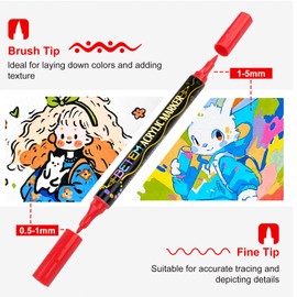 Betem Paint Markers Acrylic Paint Pens, Dual Tip 48 Colors Acrylic Markers with Brush Tip and Fine Point, Art Supplies for Wood, Canvas, Stone, Glass, Rock Painting Kit DIY Crafts Drawing Kit with Bag