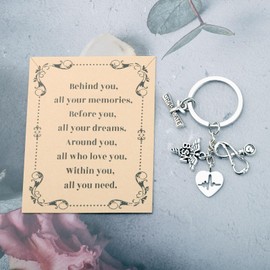 FEELMEM BSN Keychain BSN Bachelor of Science Nursing Gifts BSN Graduation Gift Heartbeat Stethoscope Charm For BSN (silver)