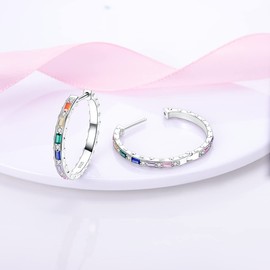 CYCUFF 925 Sterling Silver Hoop Earrings Colourful Cubic Zirconia Jewellery Earrings for Women Set Earring Gifts for Her, Sterling Silver