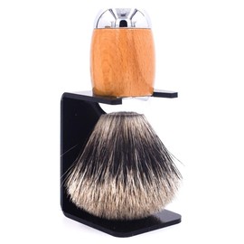 Taconic Shave S Extra Density 100% 3 Band Pure Badger Luxury Shaving Brush with Deluxe Beechwood and Chrome Handle, Stand Shaving Included