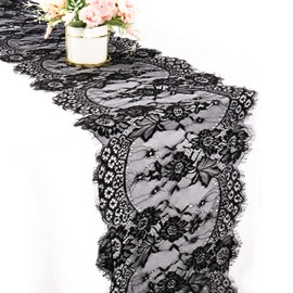 2 Packs Lace Table Runner Black 14 x 120 Inch Vintage Table Runner Chair Sash Floral Romantic Table Runners for Rustic Boho Wedding Table Decor Birthday Party Bridal Baby Shower Decorations