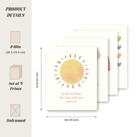 LARTSFRO Boho Sun Rainbow Cloud Christian Nursery Wall Art Prints Set of 4, Kids Room Decor, Christian Bible Verse Wall Prints for Nursery Kids Boys Girls Room Playroom Decor, 8x10 Unframed