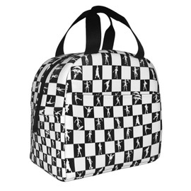 Tvmpkix kids Lunch Bag, Reusable Insulated Lunch Box Cooler Tote Bag Meal Prep for Women Men Picnic Travel Work Black-White