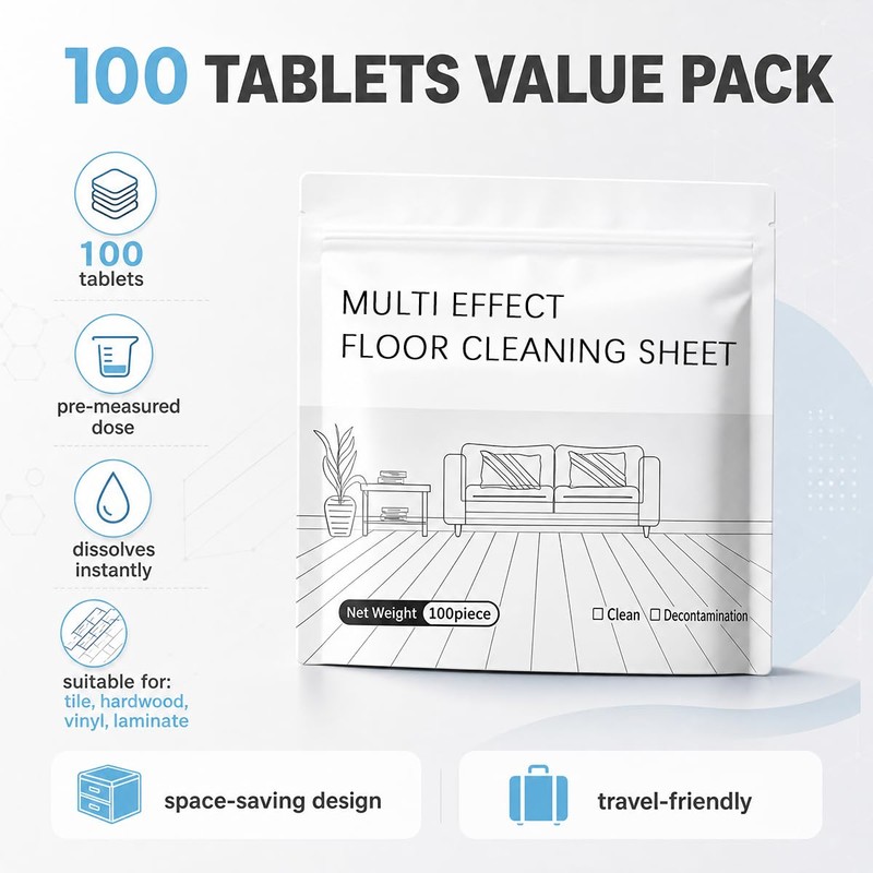 Multi-Surface Floor Cleaning Tablets, 100PCS Concentrated Floor Cleaner Tablets for