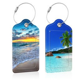 iapodiad 2 Pack Island's Beach Luggage Tag for Suitcase,Sunrise PU Leather Suitcase Tags Identifiers with Privacy Name Address Labels and Steel Loop for Women Men Travel