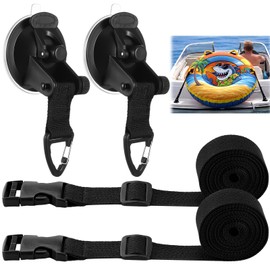 GliCraft 2 Sets Boat Tube Keeper 1-4 Riders Towable Tubes 7 ft Adjustable Straps with Quick Lock Buckles Suction Cup Hook Tow Ropes for Floating Boat Watersports Accessories