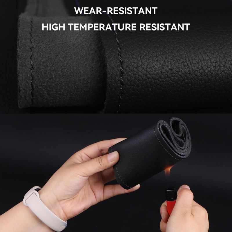 Leather Car Steering Wheel Cover,Stitch On Wrap,Universal Fit 14.5-15 Inch