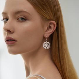 LIKGREAT Hecate's Wheel Earrings Beautiful Hoop Earrings for Women Labyrinth Pattern Round Dangle Earrings Strength Protection Jewellery for Chrismas Day (sliver)