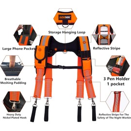 Dr.TOUGH Tool Belt Suspenders for Men Carpenter Tool Belt with Suspenders Heavy Duty Tool Belt Suspenders Reflective Safety Suspenders (H-Fluorescent Orange)