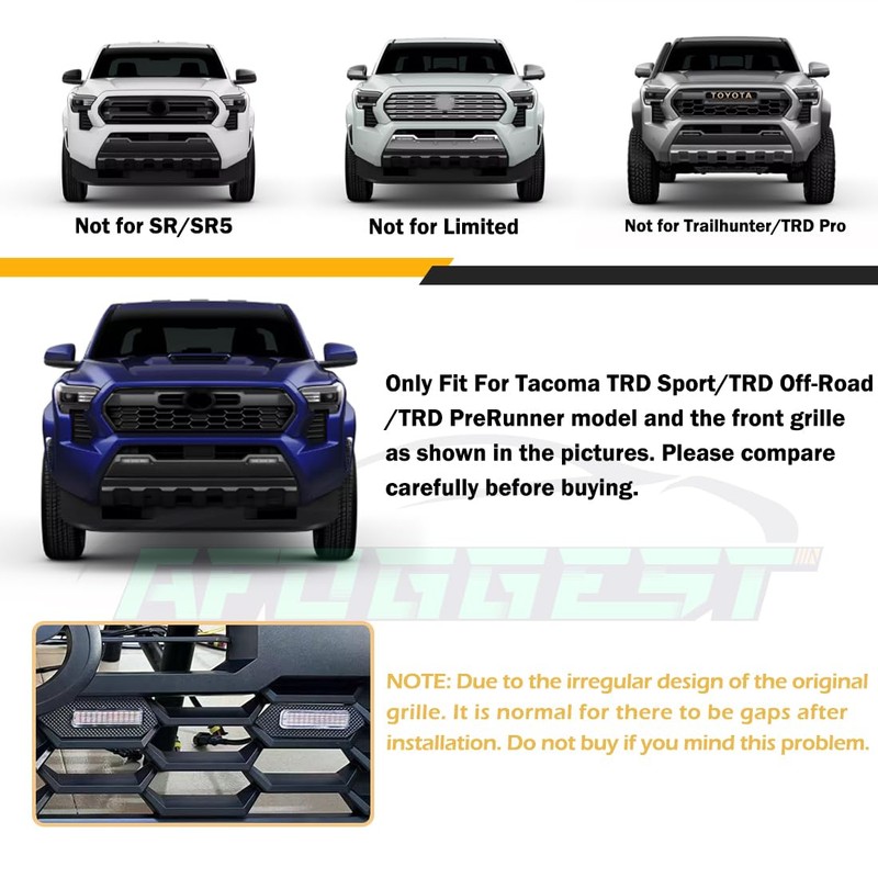 AFOGGEST Grill Light For Tacoma TRD Off-Road 2024 2025, Smoked