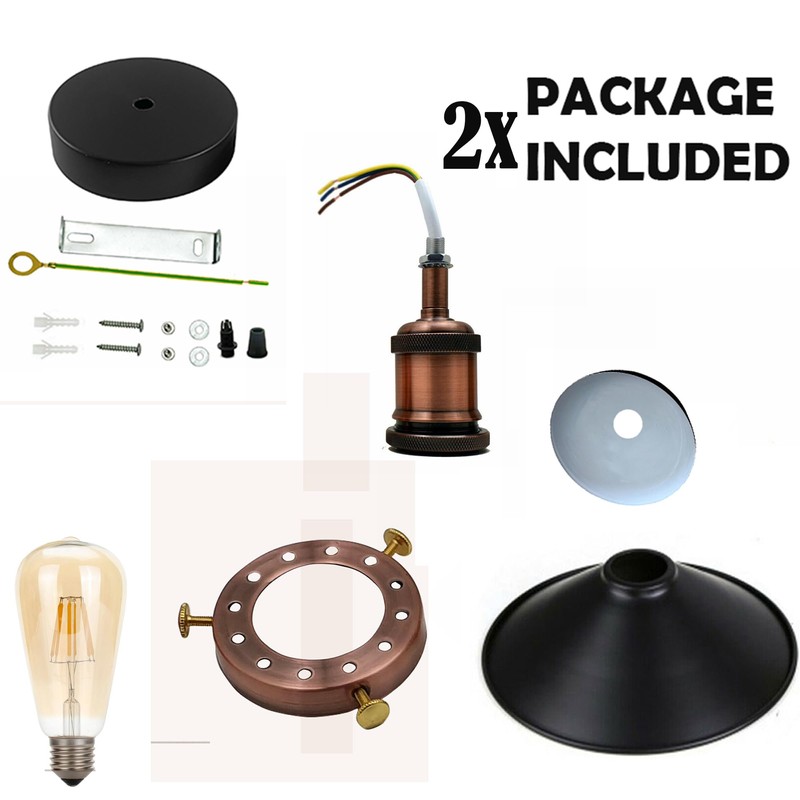 E27 Base Industrial Ceiling Lights with 22cm Black Inner White