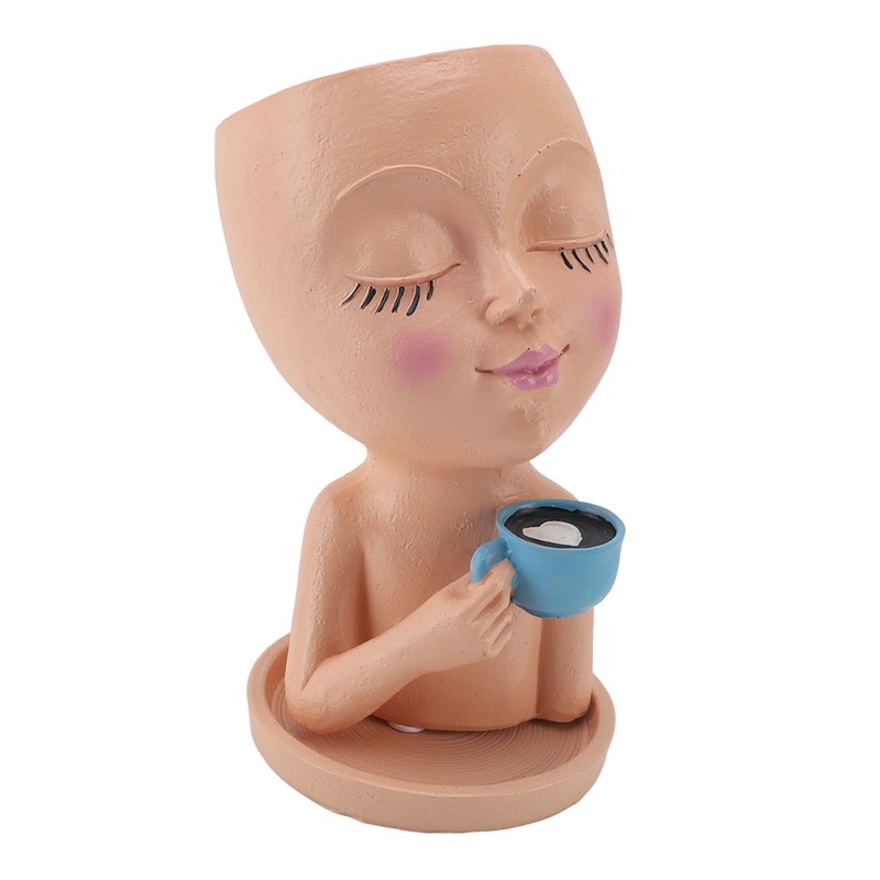 Resin Face Plant Pot Creative Cute Small Drinking Coffee Succulent