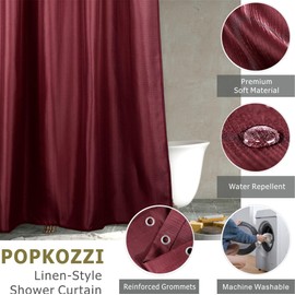 Burgundy Red Extra Long Shower Curtain: 84 Inch Linen Textured Washable Polyester Fabric Shower Curtains for Bathroom - Solid Simple Elegant Decorative Bath Curtain Liner - 72x84