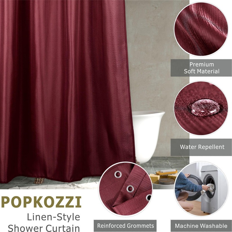 Burgundy Red Extra Long Shower Curtain: 84 Inch Linen Textured