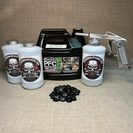 Gallon PFC Black, Standard Economy Undercoating Spray Gun, 3 White Quart Bottles, and 50 Rust Plugs