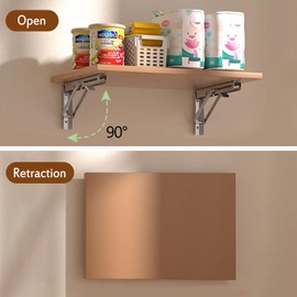 16 Inch Folding Brackets, 6 Packs Fold Down Shelf Brackets - Heavy Duty Collapsible Shelf Space Saving for Wall Mounted Folding Table Hinge Work Bench Max. Load 250lb (Stainless Steel)