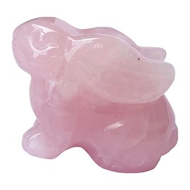 Bacatgem Estatua de conejo tallado de cuarzo rosa, cristales de 5 cm y piedras curativas, cifras coleccionables de piedras preciosas