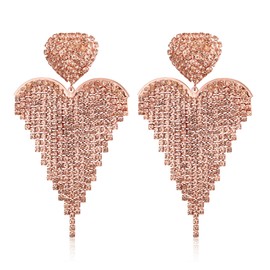 BriLove Wedding Earrings for Brides, Tassel Rhinestone Heart Dangling for Women, Fashion Long Chandelier Crystal Dangle Drop Earring for Party Prom Peach Rose-Gold-Tone