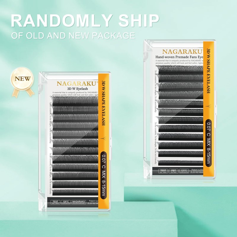 NAGARAKU W Eyelash Extension 3D Volume Premade 0.07mm D curl