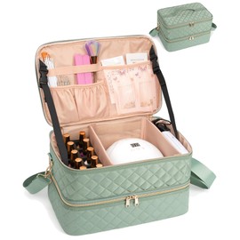 Ethereal Nail Polish Organizer Case Holds 50+ Bottles(15ml/0.5fl.oz) and Nail Lamp, Double Layer Nail Polish Storage Bag for Nail Kit, Manicure Tools, Green