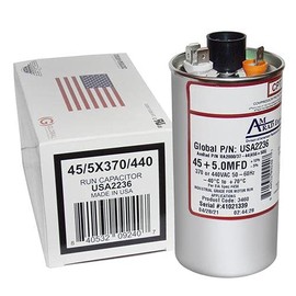 Luxaire 1498-5461 - 45 + 5 uf 370/440 Volt Volt VAC AmRad Round Dual Run Capacitor, Made in The U.S.A.